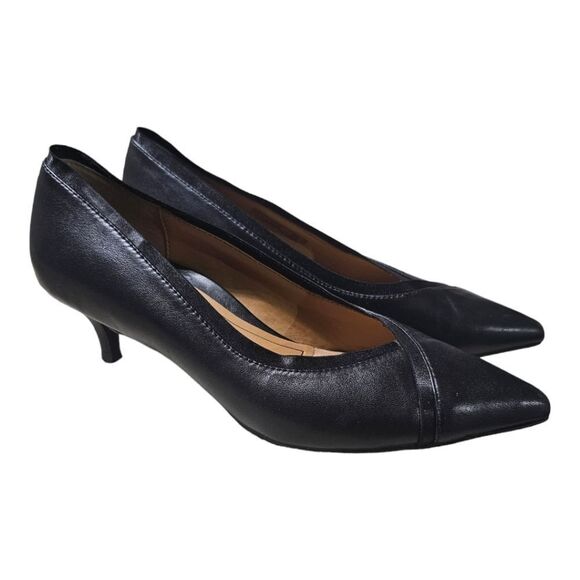VIONIC Sylvie Leather Slip On Kitten Heels Black - Size 7 1/2 - Picture 1 of 10